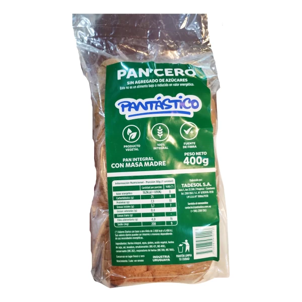 Pan Molde Integral Masamadre Vegano Pantastico 0 Azucar