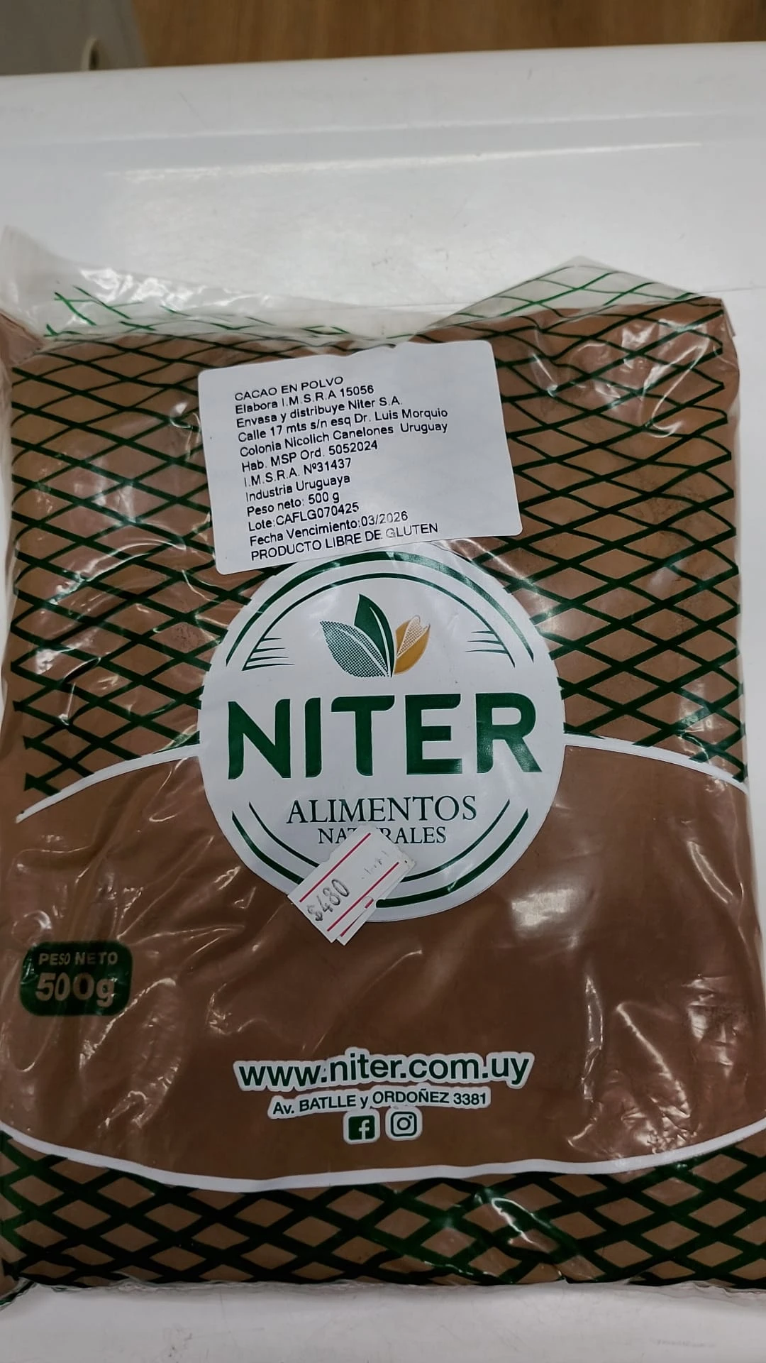 Cacao en polvo Niter 500g - Sin gluten
