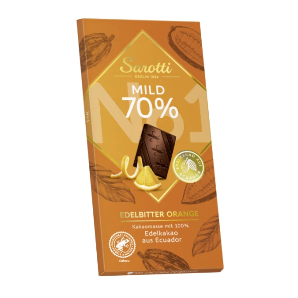 TABLETA SAROTTI DARK ORANGE 72% CACAO N. GUINEA 100g